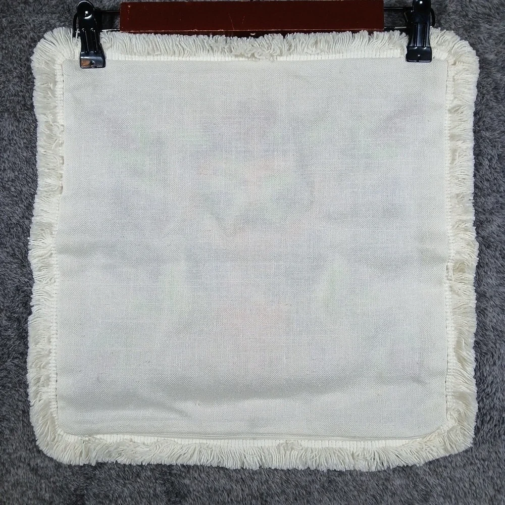 Vintage Embroidered Owl Crewel Pillow Cover 15x15 White Boho Decor